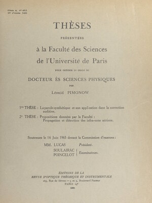 cover image of La parole synthétique et son application dans la correction auditive